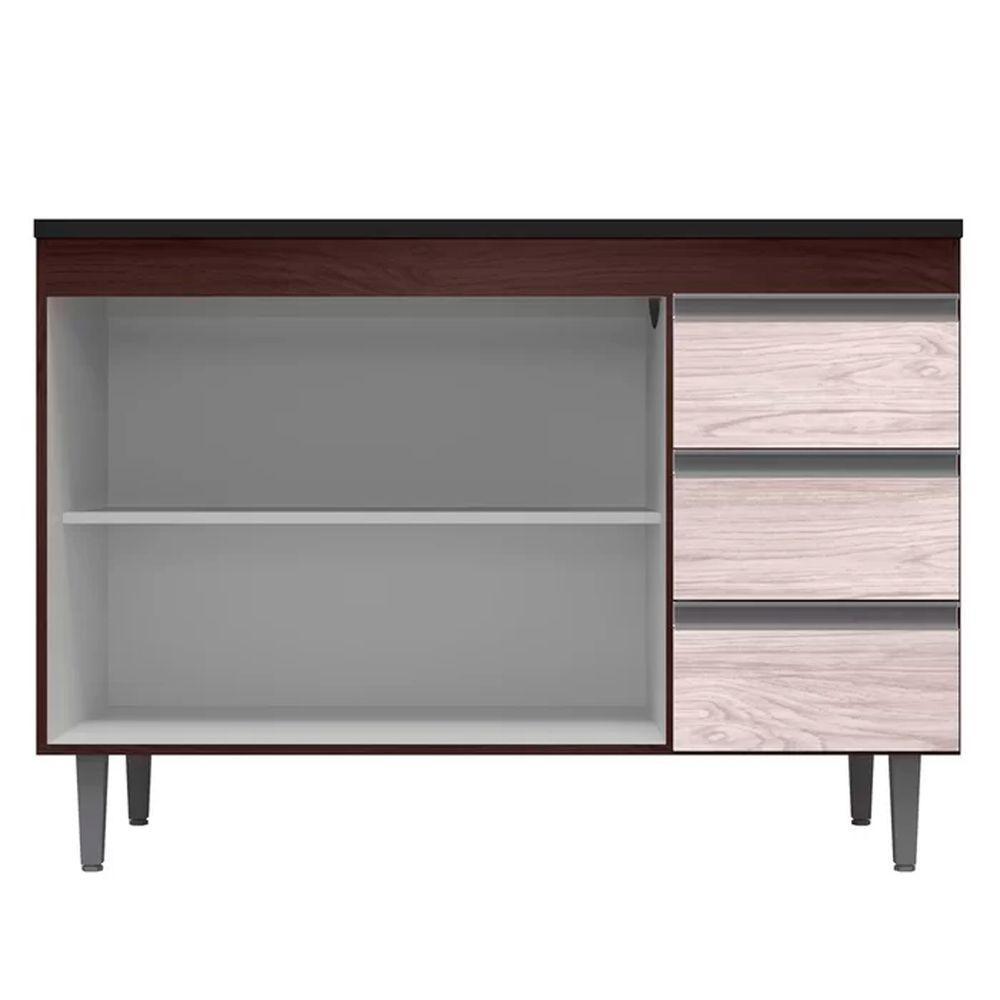 Balcão Gabinete Cozinha Andreia 100cm 2 Porta S-t Ajl Móveis Castanho Avelã - 3