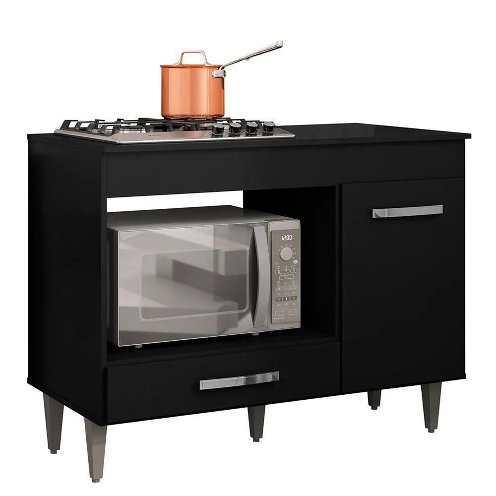 Balcão Cooktop Mdp 100cm Carla 1 Porta Ajl Móveis Preto - 1