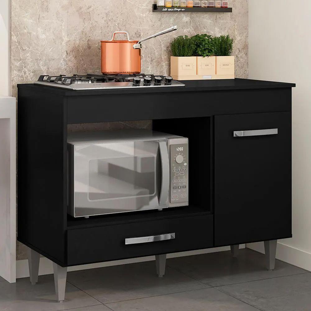 Balcão Cooktop Mdp 100cm Carla 1 Porta Ajl Móveis Preto - 2
