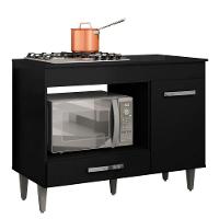 Balcão Cooktop Mdp 100cm Carla 1 Porta Ajl Móveis Preto - 1