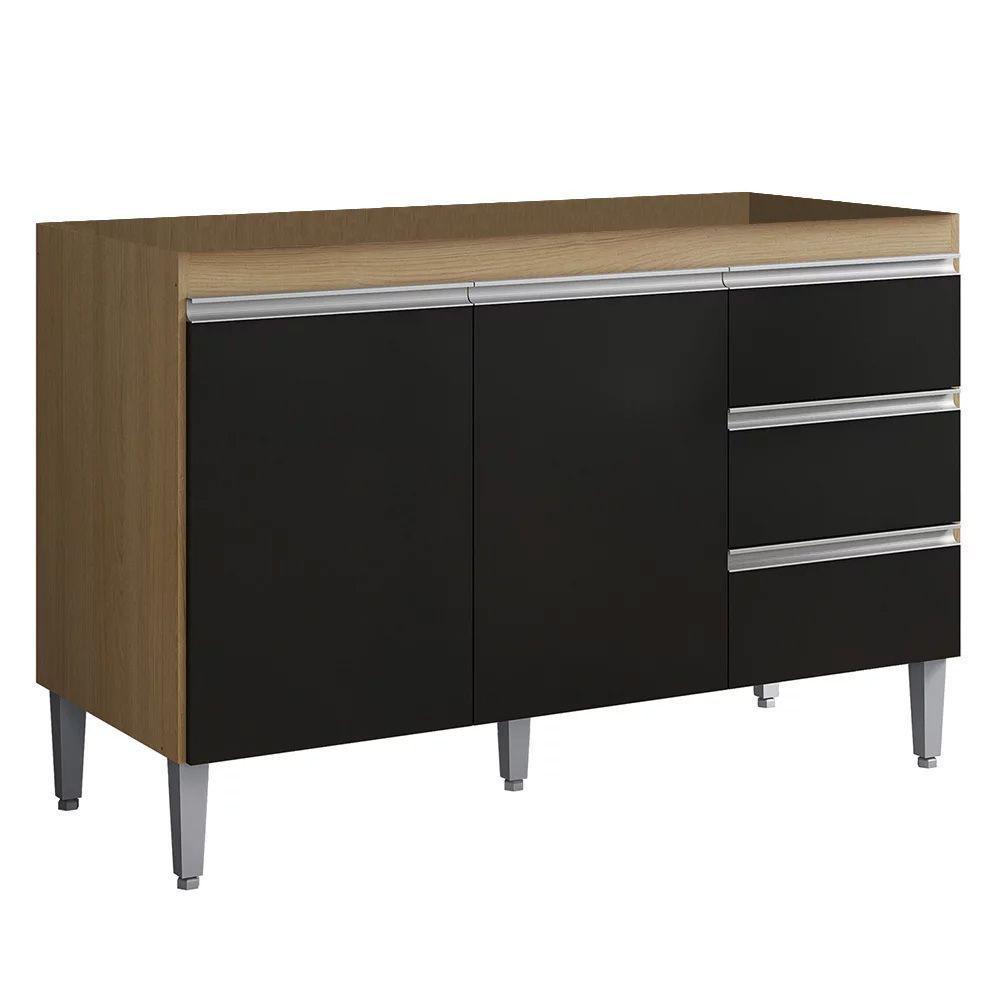 Balcão Gabinete Cozinha Andreia 120cm 2 Porta Ajl Móveis S-t Amêndoa Preto - 1