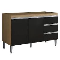 Balcão Gabinete Cozinha Andreia 120cm 2 Porta Ajl Móveis S-t Amêndoa Preto - 1