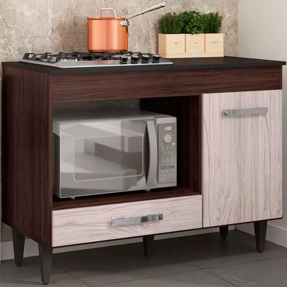 Balcão Cooktop Mdp 100cm Carla 1 Porta Ajl Móveis Castanho Avelã - 2