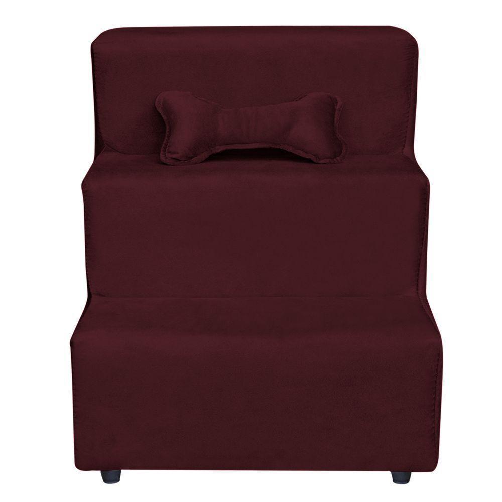 Escadinha Pet 3 Degraus Cachorro E Gato Veludo Bordô - 1