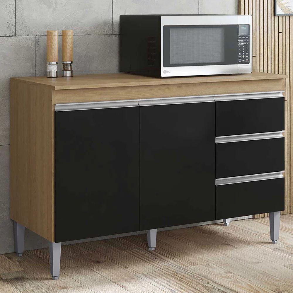 Balcão Gabinete Cozinha Andreia 100cm 2 Porta S-t Ajl Móveis Amêndoa Preto - 3