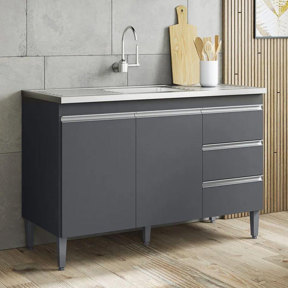 Balcão Gabinete Cozinha Andreia 120cm 2 Porta Ajl Móveis S-t Cinza - 2