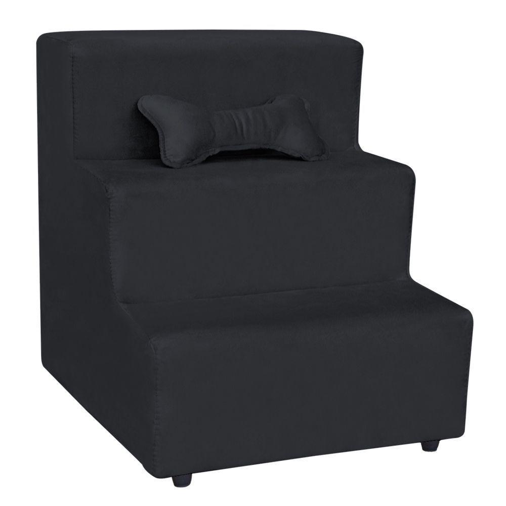 Escadinha Pet 3 Degraus Cachorro E Gato Veludo Grafite - 2