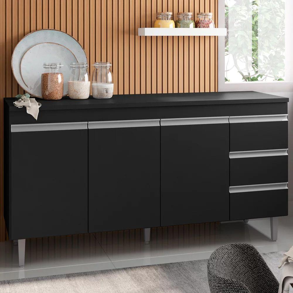 Balcão Gabinete Cozinha Andreia 3 Portas 150cm S-t Ajl Preto - 3