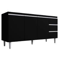 Balcão Gabinete Cozinha Andreia 3 Portas 150cm S-t Ajl Preto - 1