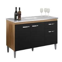 Balcão Cozinha Gabriela 3 Porta 120cm S-t Ajl Amêndola Preto - 1