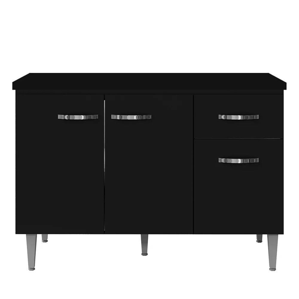 Balcão Cozinha Gabriela 3 Porta 120cm S-t Ajl Preto - 1
