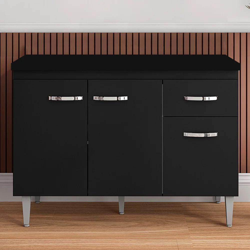 Balcão Cozinha Gabriela 3 Porta 120cm S-t Ajl Preto - 2