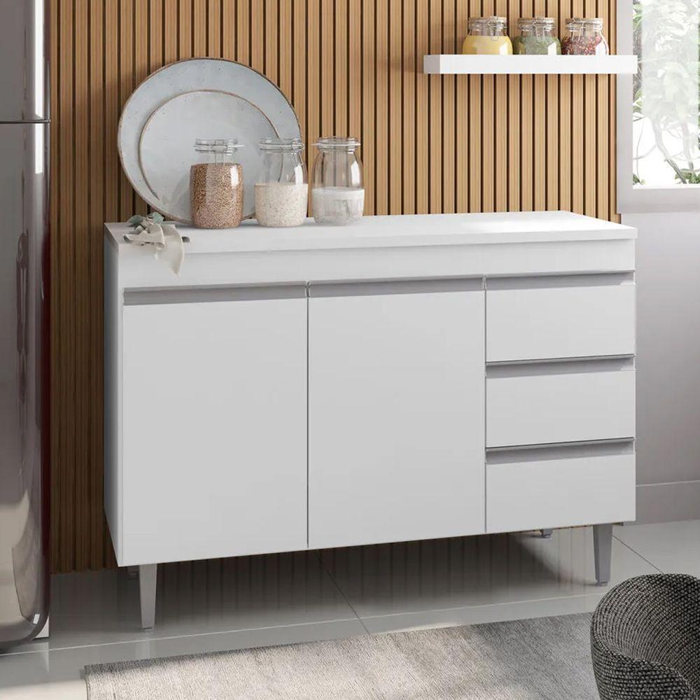 Balcão Gabinete Cozinha Andreia 120cm 2 Porta Ajl Móveis S-t Branco - 2