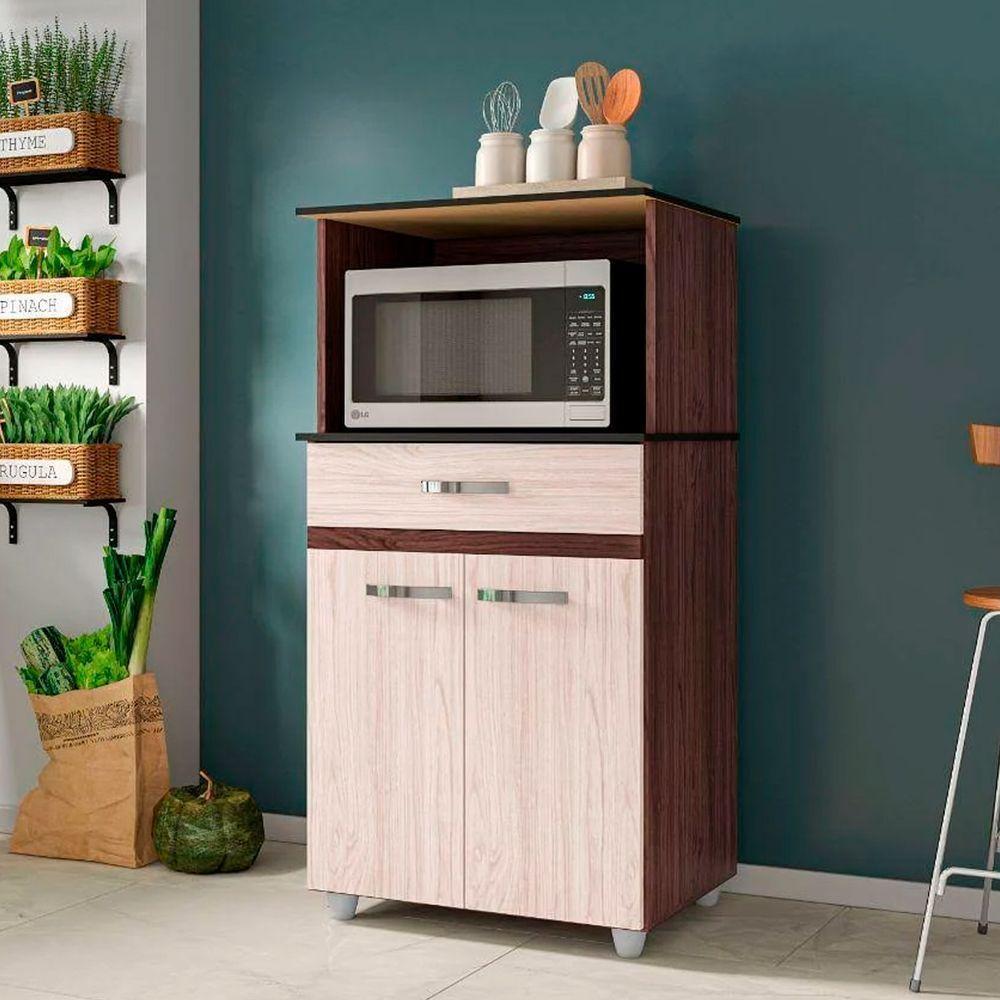 Balcão Gabinite De Microondas 2 Portas Ajl Móveis Castanho Avelã - 2