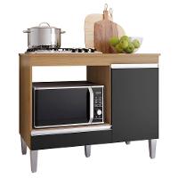 Balcão Cooktop Mdp 100cm Carla 1 Porta Ajl Móveis Amêndoa Preto - 1