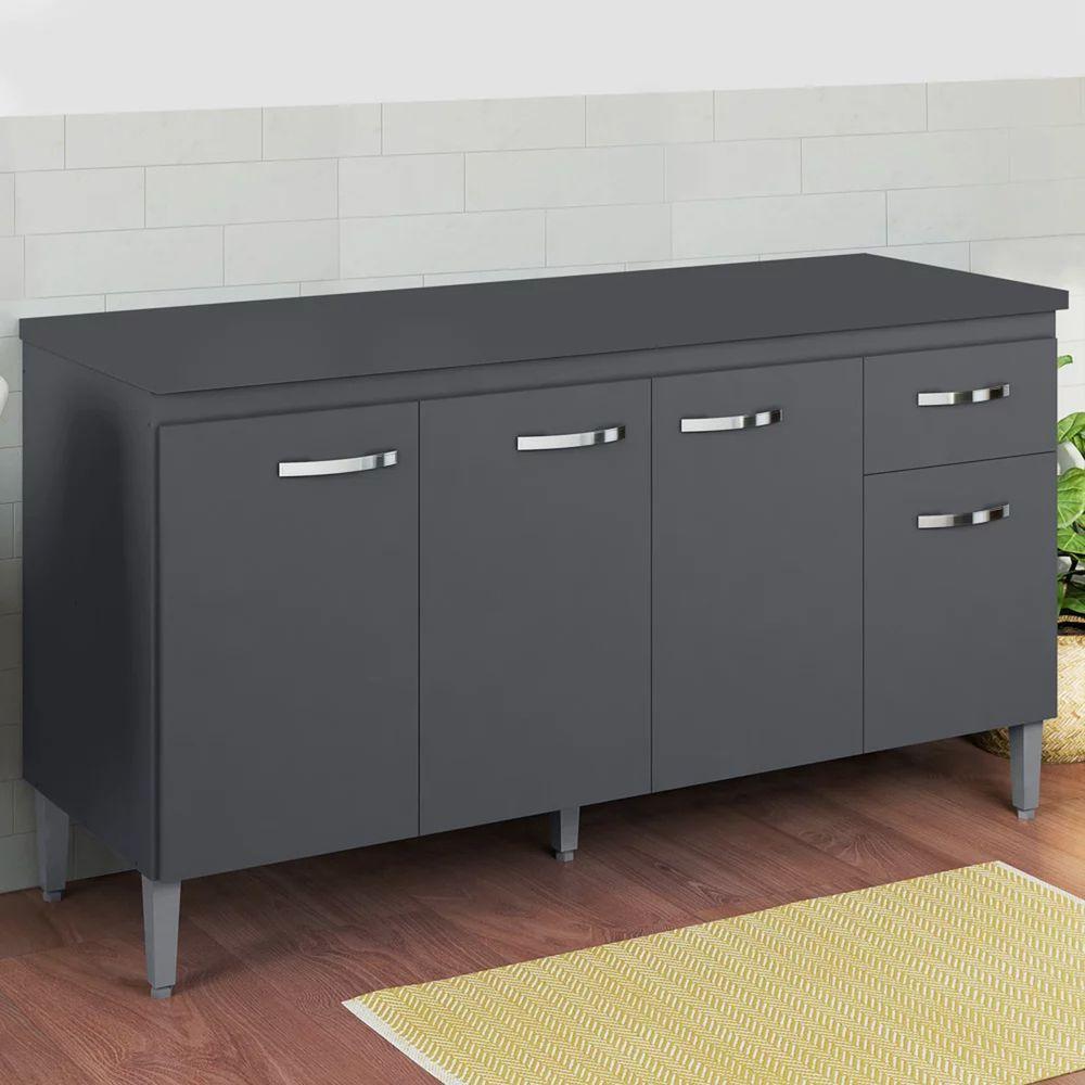 Balcão Cozinha Gabriela 3 Porta 150cm S-t Ajl Cinza - 3
