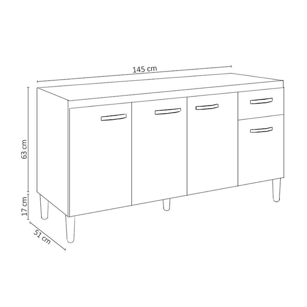 Balcão Cozinha Gabriela 3 Porta 150cm S-t Ajl Cinza - 4