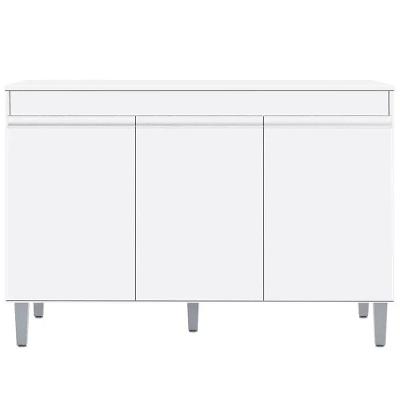Balcão Gabinete Cozinha 120cm Manu 3 Portas Sem Tampo Ajl Branco