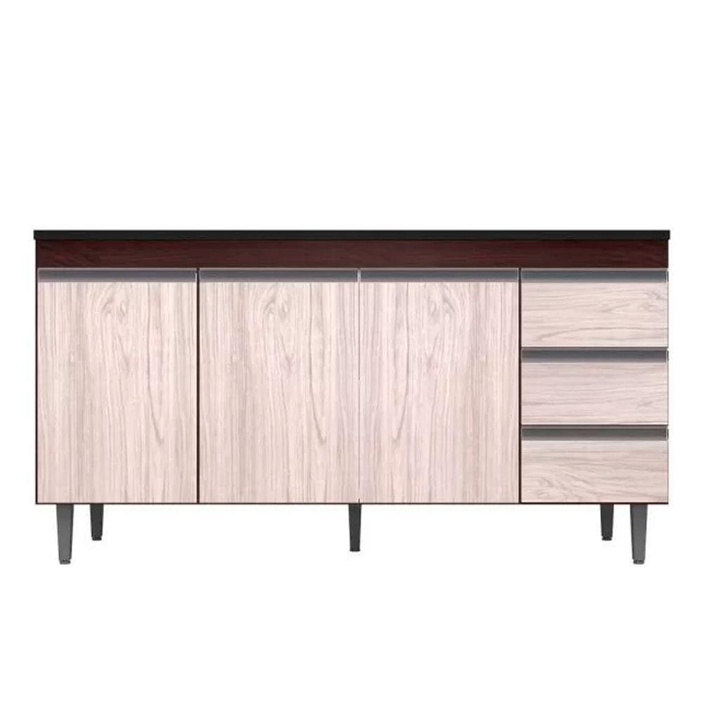 Balcão Gabinete Cozinha Andreia 3 Portas 150cm S-t Ajl Castanho Avelã - 1