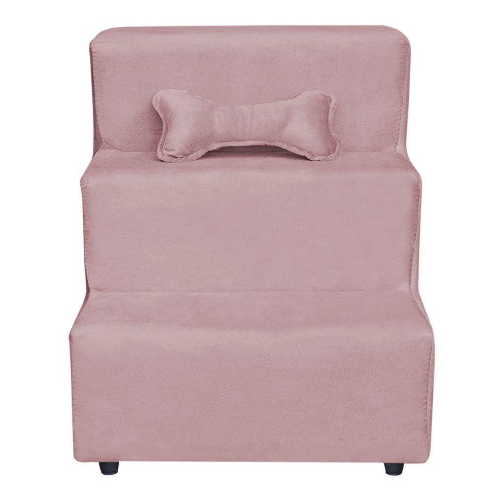 Escadinha Pet 3 Degraus Cachorro E Gato Veludo Rosê - 1