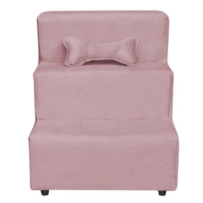 Escadinha Pet 3 Degraus Cachorro E Gato Veludo Rosê