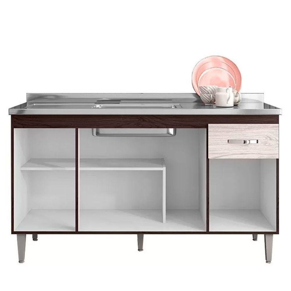 Balcão Cozinha Gabriela 3 Porta 150cm S-t Ajl Castanho Avelã - 2