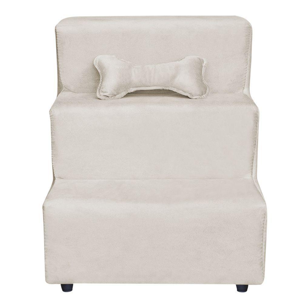 Escadinha Pet 3 Degraus Cachorro E Gato Veludo Bege - 1