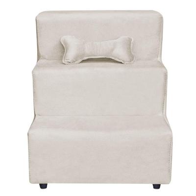 Escadinha Pet 3 Degraus Cachorro E Gato Veludo Bege