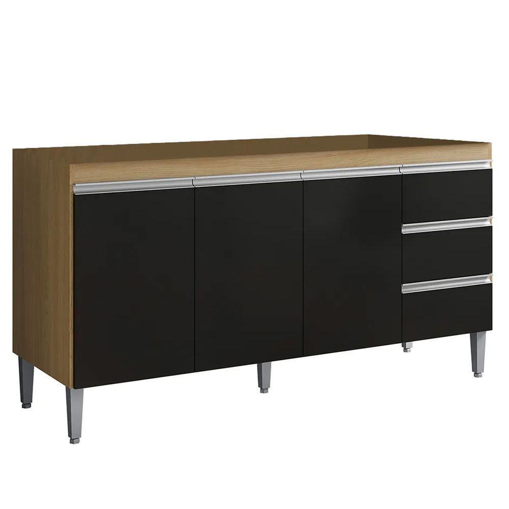 Balcão Gabinete Cozinha Andreia 3 Portas 150cm S-t Ajl Amêndoa Preto - 1