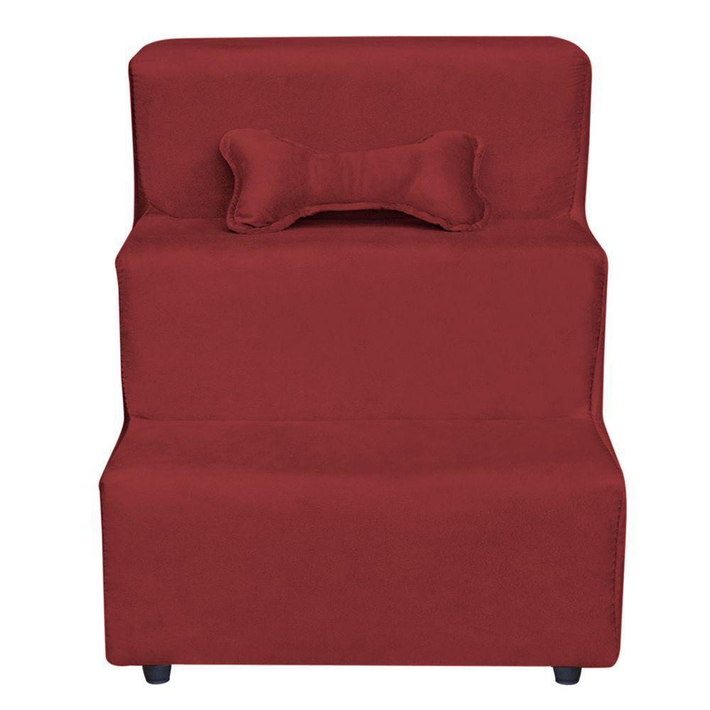 Escadinha Pet 3 Degraus Cachorro E Gato Veludo Vermelho - 1