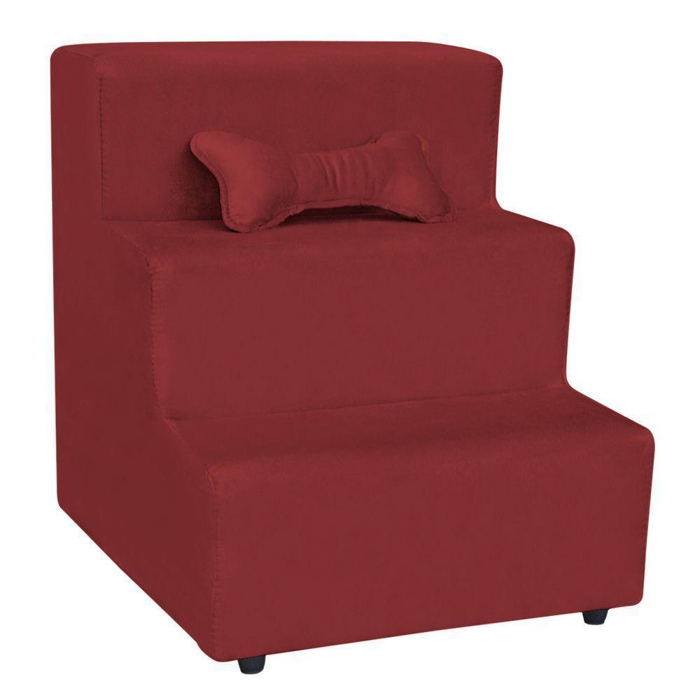 Escadinha Pet 3 Degraus Cachorro E Gato Veludo Vermelho - 2