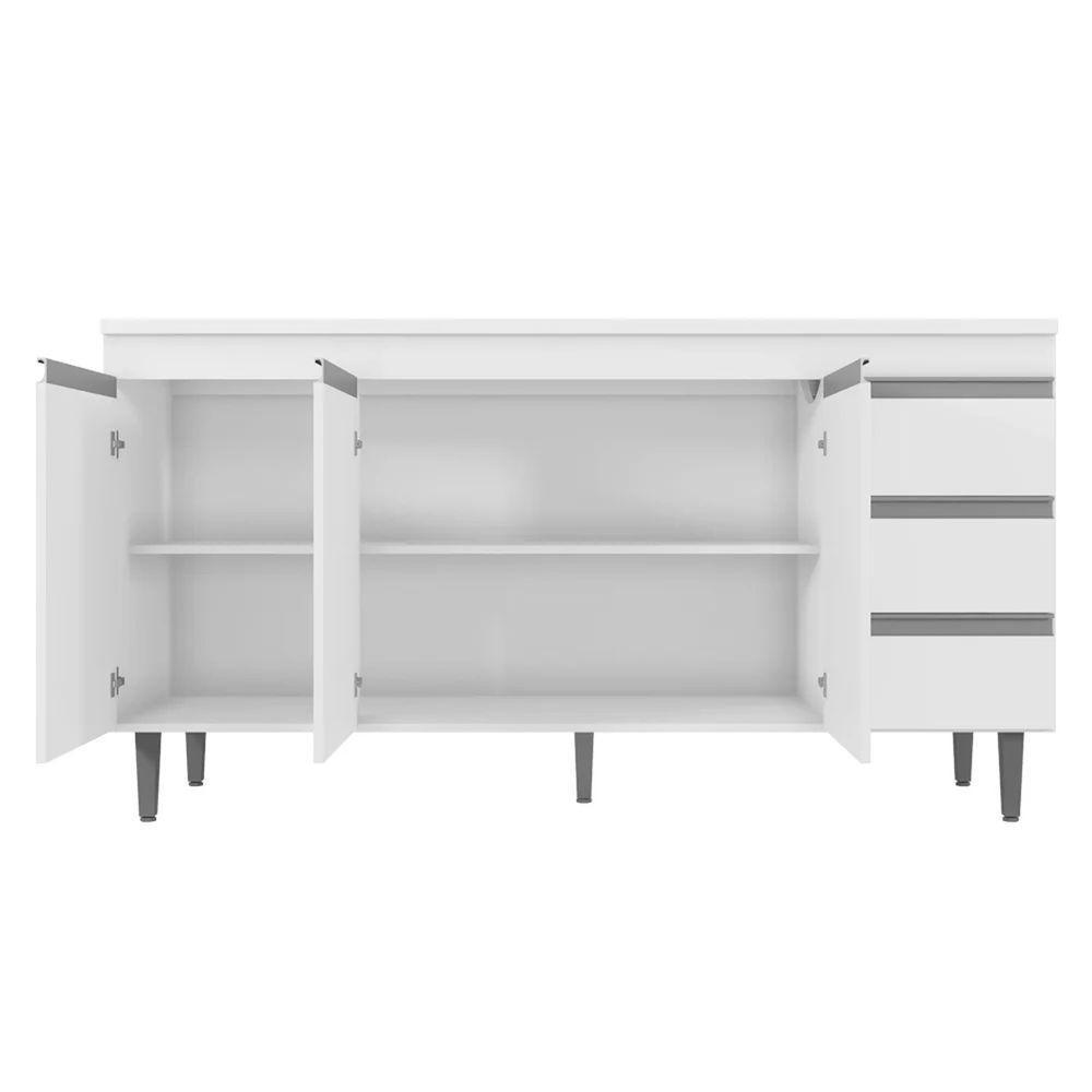 Balcão Gabinete 160cm Cozinha 3 Portas Andreia S-t Ajl Amêndoa Preto - 3