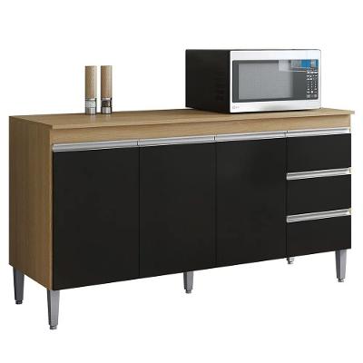 Balcão Gabinete 160cm Cozinha 3 Portas Andreia S-t Ajl Amêndoa Preto