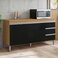 Balcão Gabinete 160cm Cozinha 3 Portas Andreia S-t Ajl Amêndoa Preto - 2