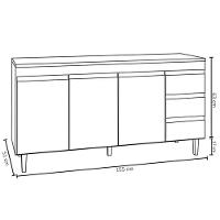 Balcão Gabinete 160cm Cozinha 3 Portas Andreia S-t Ajl Amêndoa Preto - 4