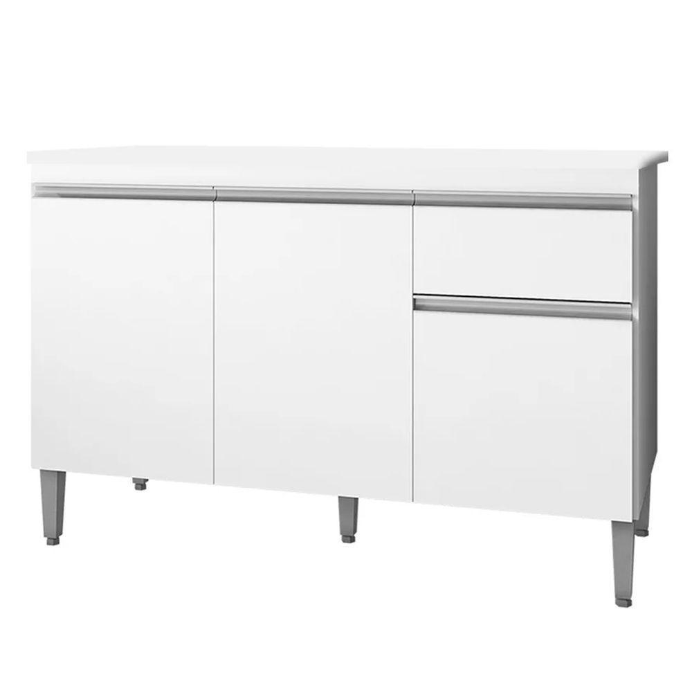 Balcão Gabinete 3 Portas Cozinha 120cm Tatiane Sem Tampo Ajl Branco - 1