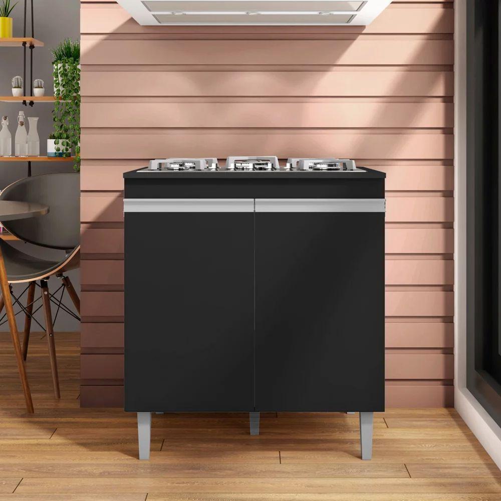Balcão Cooktop 80cm Andréia 1 Porta Ajl Móveis Preto - 3