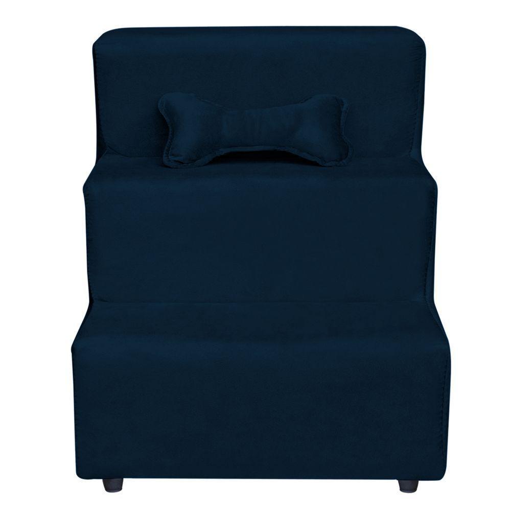 Escadinha Pet 3 Degraus Cachorro E Gato Veludo Azul Marinho - 1