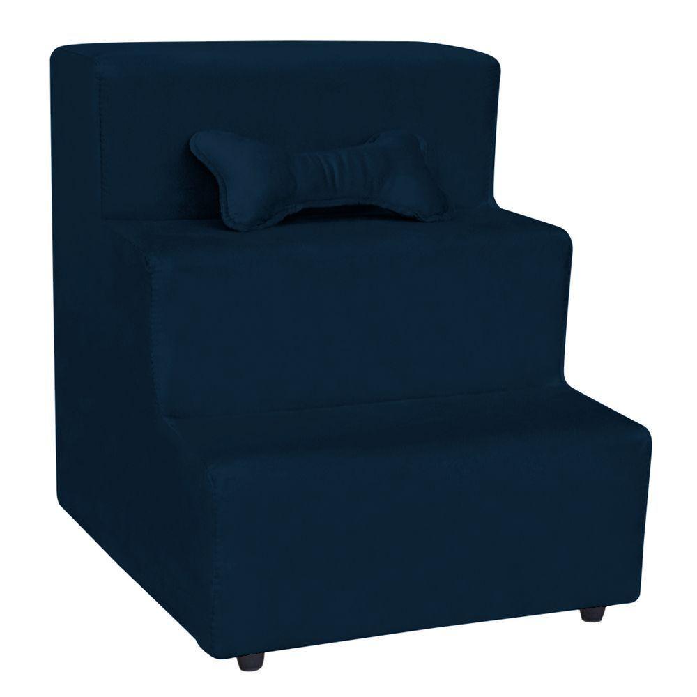 Escadinha Pet 3 Degraus Cachorro E Gato Veludo Azul Marinho - 2