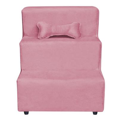 Escadinha Pet 3 Degraus Cachorro E Gato Veludo Rosa