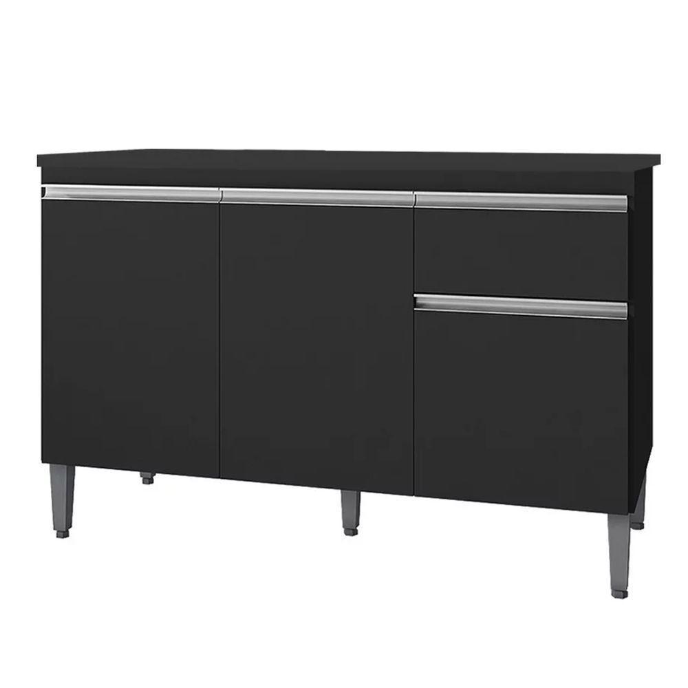 Balcão Gabinete 3 Portas Cozinha 120cm Tatiane Sem Tampo Ajl Preto - 1