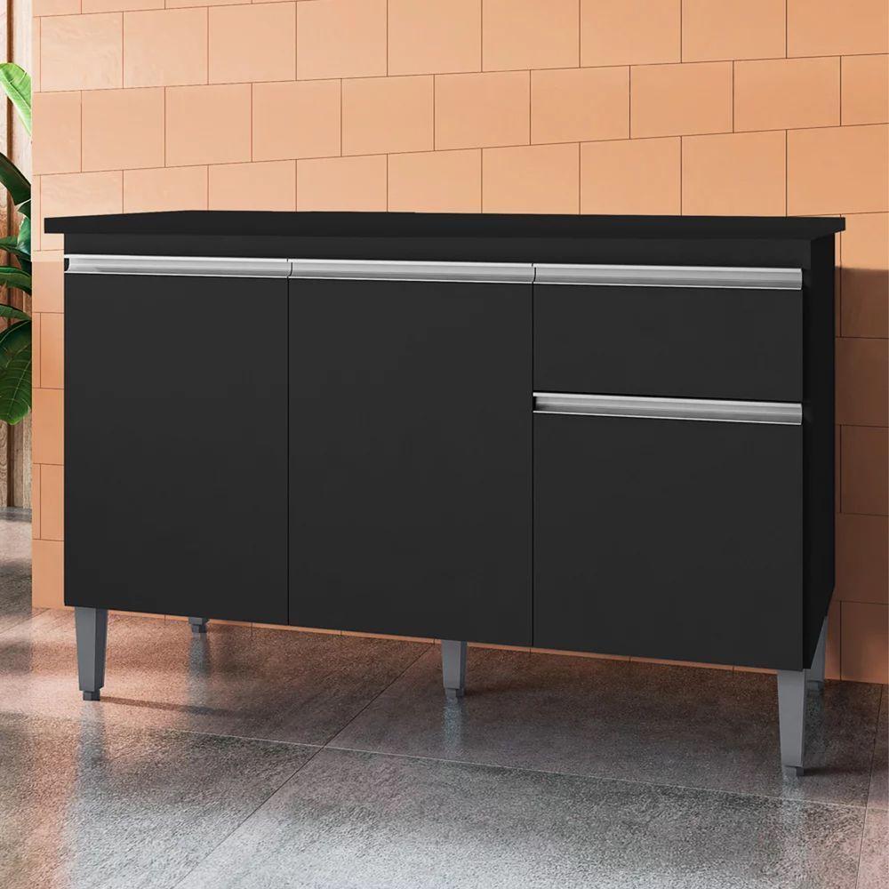 Balcão Gabinete 3 Portas Cozinha 120cm Tatiane Sem Tampo Ajl Preto - 3