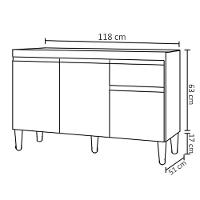 Balcão Gabinete 3 Portas Cozinha 120cm Tatiane Sem Tampo Ajl Preto - 4