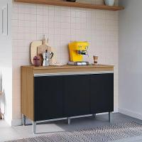 Balcão Gabinete Cozinha 120cm Manu 3 Portas Sem Tampo Ajl Amêndoa Preto - 2