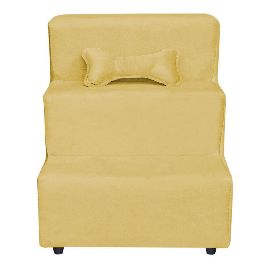 Escadinha Pet 3 Degraus Cachorro E Gato Veludo Amarelo - 1