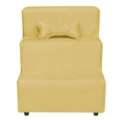 Escadinha Pet 3 Degraus Cachorro E Gato Veludo Amarelo