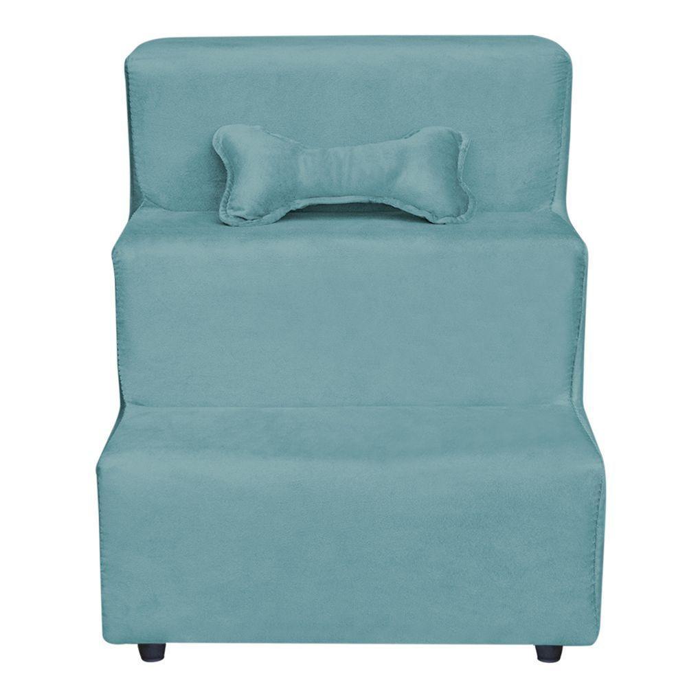 Escadinha Pet 3 Degraus Cachorro E Gato Veludo Azul Turquesa - 1