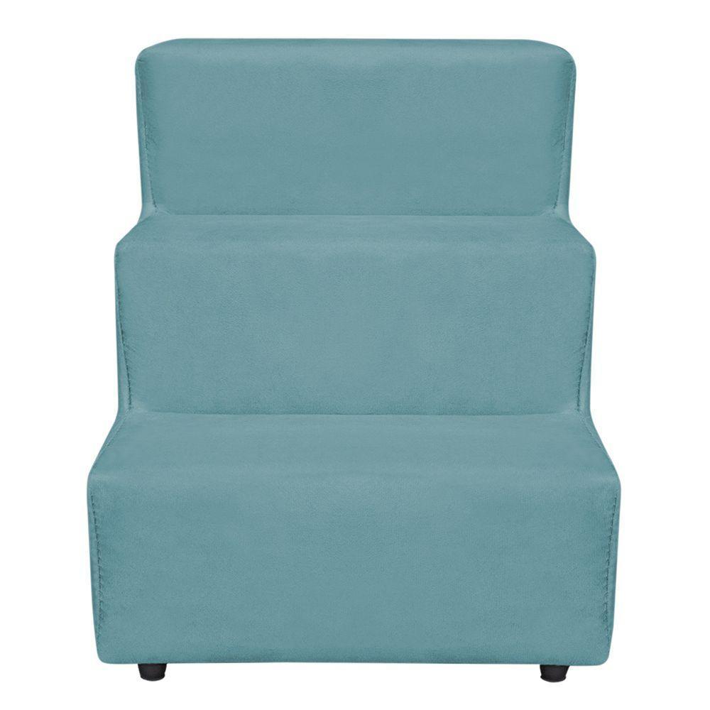 Escadinha Pet 3 Degraus Cachorro E Gato Veludo Azul Turquesa - 4