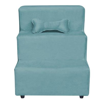 Escadinha Pet 3 Degraus Cachorro E Gato Veludo Azul Turquesa