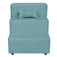Escadinha Pet 3 Degraus Cachorro E Gato Veludo Azul Turquesa - 1